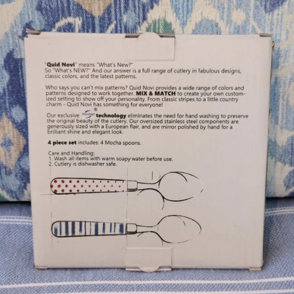 Moka Spoons Set of 4 – Blue Flowers Espresso Teaspoons Stainless Steel Quid Novi - Picture 3 of 3